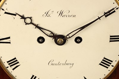 Lot JAMES WARREN, CANTERBURY. A GEORGE III FIGURED MAHOGANY PAD TOP VERGE BRACKET CLOCK