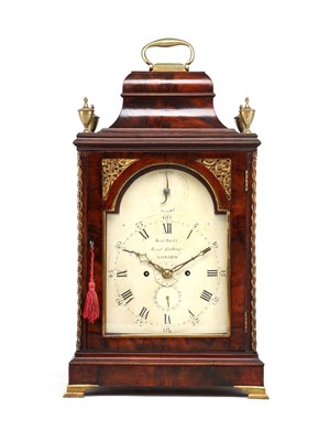 Lot ROBERT BEST, LONDON. A GEORGE III ORMOLU MOUNTED FIGURED MAHOGANY VERGE BRACKET CLOCK WITH ALARM