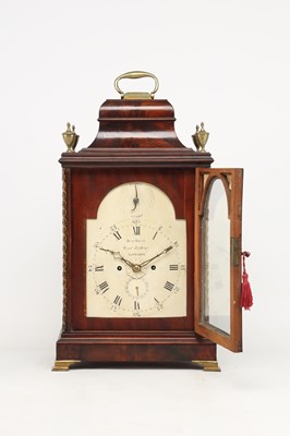 Lot ROBERT BEST, LONDON. A GEORGE III ORMOLU MOUNTED FIGURED MAHOGANY VERGE BRACKET CLOCK WITH ALARM