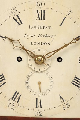 Lot ROBERT BEST, LONDON. A GEORGE III ORMOLU MOUNTED FIGURED MAHOGANY VERGE BRACKET CLOCK WITH ALARM