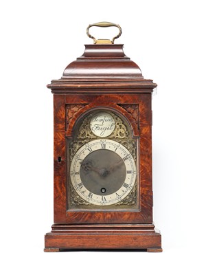 Lot THOMAS HOUSE, LONDON AN EARLY 20TH CENTURY BURR WALNUT SINGLE FUSEE MINIATURE BRACKET CLOCK