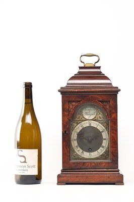 Lot THOMAS HOUSE, LONDON AN EARLY 20TH CENTURY BURR WALNUT SINGLE FUSEE MINIATURE BRACKET CLOCK