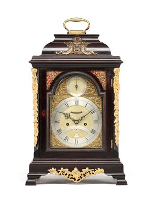 Lot THOMAS HUNTER JR., LONDON. A GEORGE III ORMOLU MOUNTED EBONISED VERGE STRIKING BRACKET CLOCK