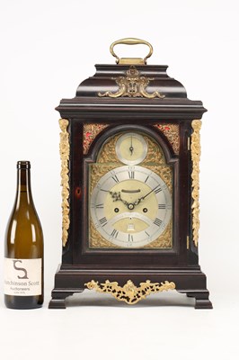 Lot THOMAS HUNTER JR., LONDON. A GEORGE III ORMOLU MOUNTED EBONISED VERGE STRIKING BRACKET CLOCK