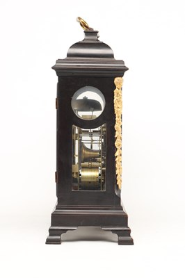 Lot THOMAS HUNTER JR., LONDON. A GEORGE III ORMOLU MOUNTED EBONISED VERGE STRIKING BRACKET CLOCK