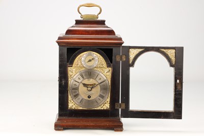 Lot THOMAS LODGE, LONDON. A SMALL GEORGE II FRUITWOOD VERGE PULL QUARTER REPEATING TIMEPIECE BRACKET CLOCK