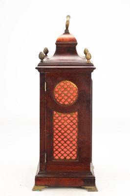 Lot WILLIAM NICKISSON, NEWCASTLE-UNDER-LYME. A GEORGE III FIGURED MAHOGANY PULL QUARTER REPEATING VERGE BRACKET CLOCK