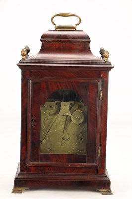 Lot WILLIAM NICKISSON, NEWCASTLE-UNDER-LYME. A GEORGE III FIGURED MAHOGANY PULL QUARTER REPEATING VERGE BRACKET CLOCK
