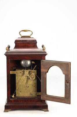 Lot WILLIAM NICKISSON, NEWCASTLE-UNDER-LYME. A GEORGE III FIGURED MAHOGANY PULL QUARTER REPEATING VERGE BRACKET CLOCK
