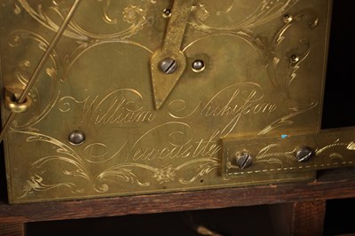 Lot WILLIAM NICKISSON, NEWCASTLE-UNDER-LYME. A GEORGE III FIGURED MAHOGANY PULL QUARTER REPEATING VERGE BRACKET CLOCK