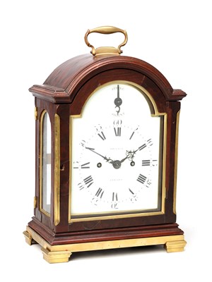 Lot SAMUEL TOULMIN, LONDON. A SMALL GEORGE III ENAMEL DIAL VERGE STRIKING BRACKET CLOCK
