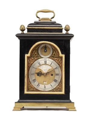 Lot JAMES TREGENT, LONDON. A MINIATURE GEORGE III VERGE DOUBLE FUSEE BRACKET CLOCK IN LATER CASE