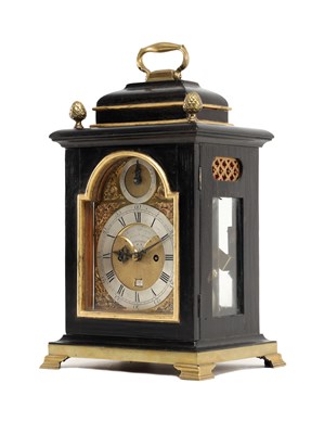 Lot JAMES TREGENT, LONDON. A MINIATURE GEORGE III VERGE DOUBLE FUSEE BRACKET CLOCK IN LATER CASE