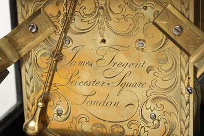 Lot JAMES TREGENT, LONDON. A MINIATURE GEORGE III VERGE DOUBLE FUSEE BRACKET CLOCK IN LATER CASE
