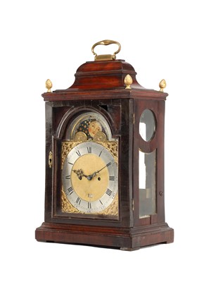 Lot EARDLEY NORTON, LONDON. A GEORGE III FIGURED MAHOGANY VERGE BRACKET CLOCK WITH MOONPHASE
