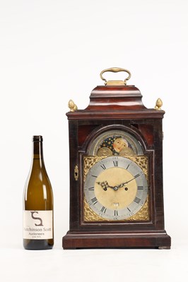 Lot EARDLEY NORTON, LONDON. A GEORGE III FIGURED MAHOGANY VERGE BRACKET CLOCK WITH MOONPHASE