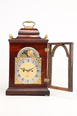 Lot EARDLEY NORTON, LONDON. A GEORGE III FIGURED MAHOGANY VERGE BRACKET CLOCK WITH MOONPHASE