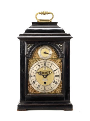 Lot FRANCIS GREGG, LONDON. A SMALL GEORGE II EBONISED PULL QUARTER REPEATING VERGE BRACKET CLOCK