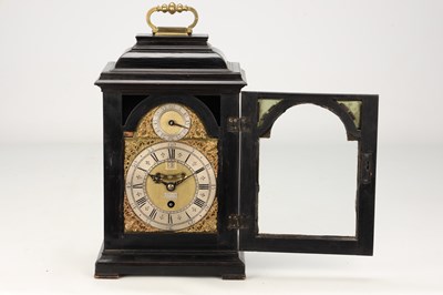 Lot FRANCIS GREGG, LONDON. A SMALL GEORGE II EBONISED PULL QUARTER REPEATING VERGE BRACKET CLOCK