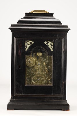 Lot FRANCIS GREGG, LONDON. A SMALL GEORGE II EBONISED PULL QUARTER REPEATING VERGE BRACKET CLOCK