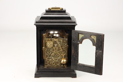 Lot FRANCIS GREGG, LONDON. A SMALL GEORGE II EBONISED PULL QUARTER REPEATING VERGE BRACKET CLOCK