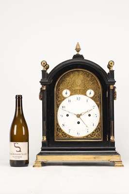 Lot KENTISH & HAYNES, LONDON. A GEORGE III EBONISED TRIPLE FUSEE MUSICAL BRACKET CLOCK CHIMING ON FOURTEEN BELLS