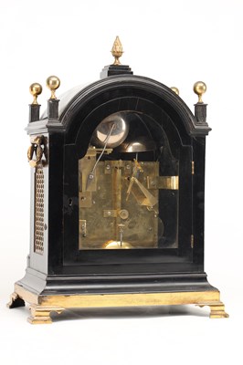 Lot KENTISH & HAYNES, LONDON. A GEORGE III EBONISED TRIPLE FUSEE MUSICAL BRACKET CLOCK CHIMING ON FOURTEEN BELLS