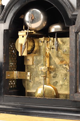 Lot KENTISH & HAYNES, LONDON. A GEORGE III EBONISED TRIPLE FUSEE MUSICAL BRACKET CLOCK CHIMING ON FOURTEEN BELLS