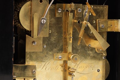 Lot KENTISH & HAYNES, LONDON. A GEORGE III EBONISED TRIPLE FUSEE MUSICAL BRACKET CLOCK CHIMING ON FOURTEEN BELLS