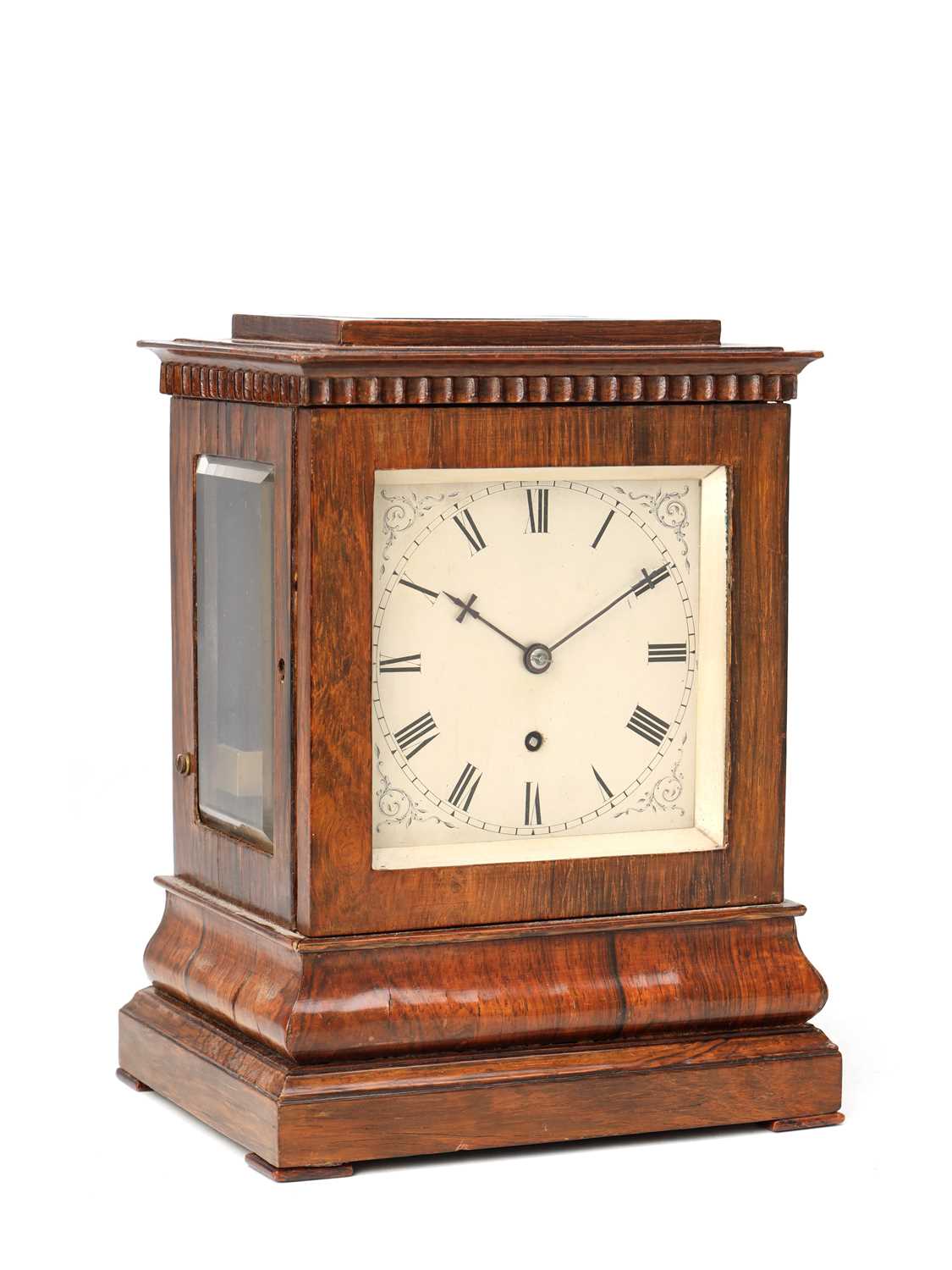 Lot JOHN MOORE & SONS, LONDON. A LATE REGENCY ROSEWOOD FOUR-GLASS FUSEE LIBRARY CLOCK