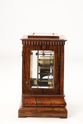 Lot JOHN MOORE & SONS, LONDON. A LATE REGENCY ROSEWOOD FOUR-GLASS FUSEE LIBRARY CLOCK
