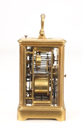 Lot A LATE 19TH CENTURY FRENCH GILT BRASS REPEATING CARRIAGE CLOCK WITH ALARM