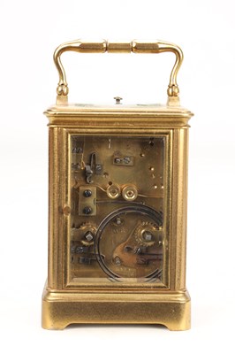 Lot A LATE 19TH CENTURY FRENCH GILT BRASS REPEATING CARRIAGE CLOCK WITH ALARM