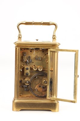Lot A LATE 19TH CENTURY FRENCH GILT BRASS REPEATING CARRIAGE CLOCK WITH ALARM