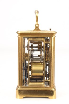 Lot A LATE 19TH CENTURY FRENCH GILT BRASS REPEATING CARRIAGE CLOCK WITH ALARM
