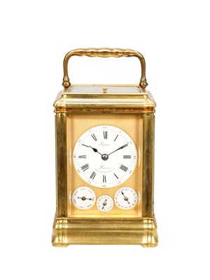 Lot LEPINE, PARIS. A FRENCH GILT BRASS GORGE CASED GRAND SONNERIE REPEATING CARRIAGE CLOCK WITH ALARM