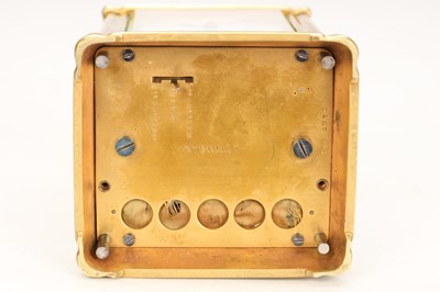 Lot LEPINE, PARIS. A FRENCH GILT BRASS GORGE CASED GRAND SONNERIE REPEATING CARRIAGE CLOCK WITH ALARM
