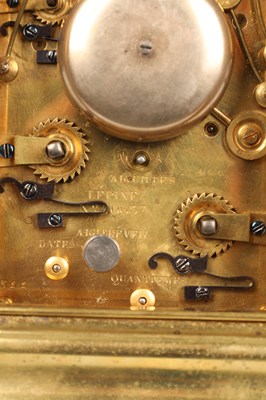 Lot LEPINE, PARIS. A FRENCH GILT BRASS GORGE CASED GRAND SONNERIE REPEATING CARRIAGE CLOCK WITH ALARM