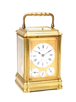 Lot LEPINE, PARIS. A FRENCH GILT BRASS GORGE CASED GRAND SONNERIE REPEATING CARRIAGE CLOCK WITH ALARM