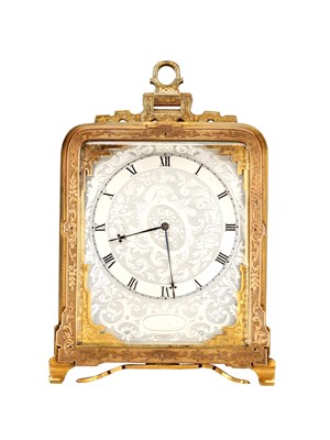 Lot ATT. THOMAS COLE, LONDON A MID 19TH CENTURY GILT BRASS ENGRAVED STRUT CLOCK RETAILED BY C.F. HANCOCK, LONDON