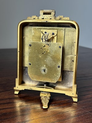Lot ATT. THOMAS COLE, LONDON A MID 19TH CENTURY GILT BRASS ENGRAVED STRUT CLOCK RETAILED BY C.F. HANCOCK, LONDON