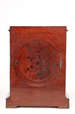 Lot 17 - SAMUEL THORPE, ABBERLEY. A LARGE GEORGE III MAHOGANY AND SATINWOOD INLAID TRIPLE FUSEE QUARTER CHIMING BRACKET CLOCK