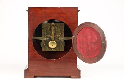 Lot 17 - SAMUEL THORPE, ABBERLEY. A LARGE GEORGE III MAHOGANY AND SATINWOOD INLAID TRIPLE FUSEE QUARTER CHIMING BRACKET CLOCK