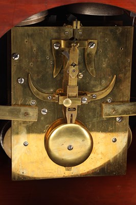 Lot 17 - SAMUEL THORPE, ABBERLEY. A LARGE GEORGE III MAHOGANY AND SATINWOOD INLAID TRIPLE FUSEE QUARTER CHIMING BRACKET CLOCK
