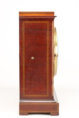 Lot 17 - SAMUEL THORPE, ABBERLEY. A LARGE GEORGE III MAHOGANY AND SATINWOOD INLAID TRIPLE FUSEE QUARTER CHIMING BRACKET CLOCK