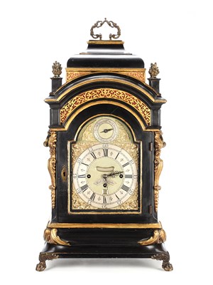 Lot 119 - RICHARD VICK, LONDON. A GEORGE II EBONISED MUSICAL BRACKET CLOCK