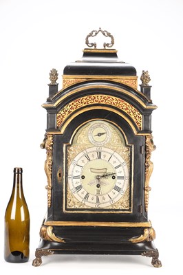 Lot 119 - RICHARD VICK, LONDON. A GEORGE II EBONISED MUSICAL BRACKET CLOCK