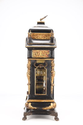 Lot 119 - RICHARD VICK, LONDON. A GEORGE II EBONISED MUSICAL BRACKET CLOCK