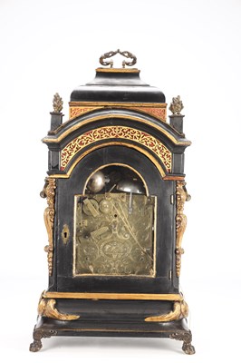 Lot 119 - RICHARD VICK, LONDON. A GEORGE II EBONISED MUSICAL BRACKET CLOCK