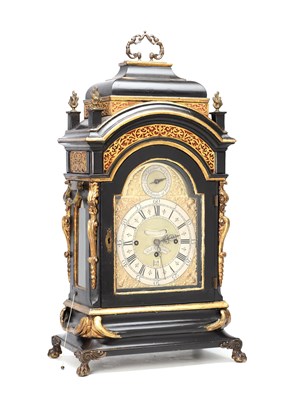 Lot 119 - RICHARD VICK, LONDON. A GEORGE II EBONISED MUSICAL BRACKET CLOCK
